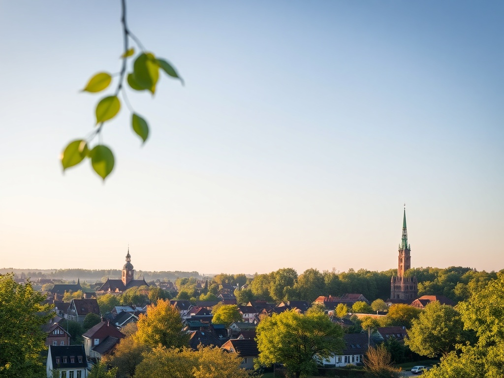 Widok na kwitnące drzewa wiśniowe i czereśniowe w parku miejskim w Oławie, z delikatnymi różowymi i białymi kwiatami na gałęziach.